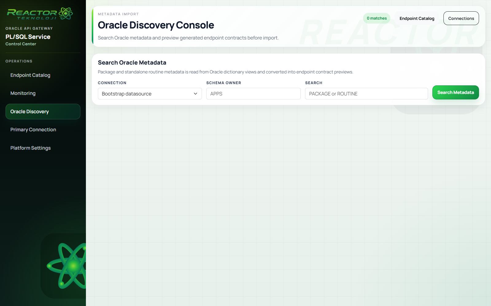 PL/SQL as a Service Oracle discovery ekranı